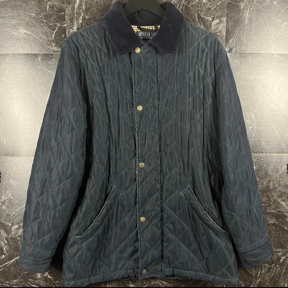 Polo Ralph Lauren Men's Blue Vtg Quilted Corduroy Barn Jacket Small